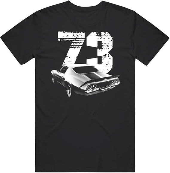 PurpleMonkeyTees 1973 Camaro Z28 Rear Three Quarter View with Year T Shirt