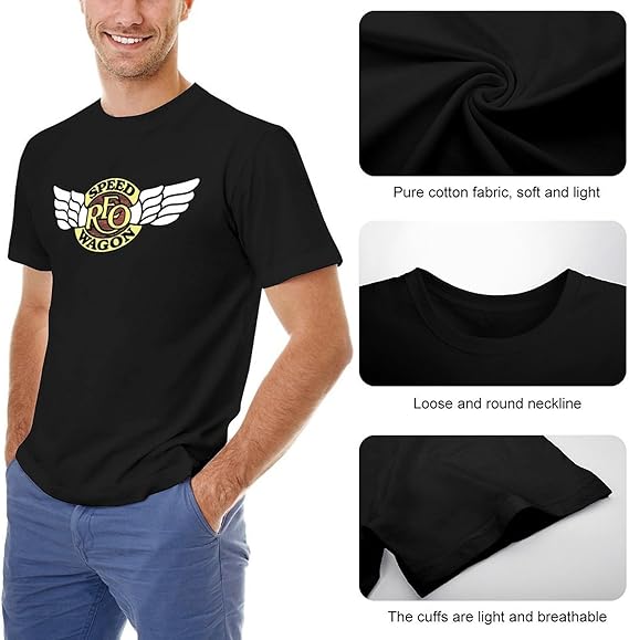 REO Music Speedwagon Men'S T-Shirts Classic Crewneck Casual Short Shirt Cotton Teens Tee Tops, 4X-Large