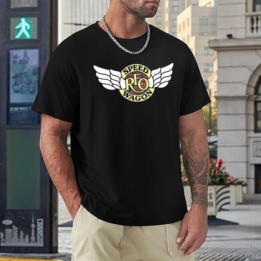 REO Music Speedwagon Men'S T-Shirts Classic Crewneck Casual Short Shirt Cotton Teens Tee Tops, 4X-Large