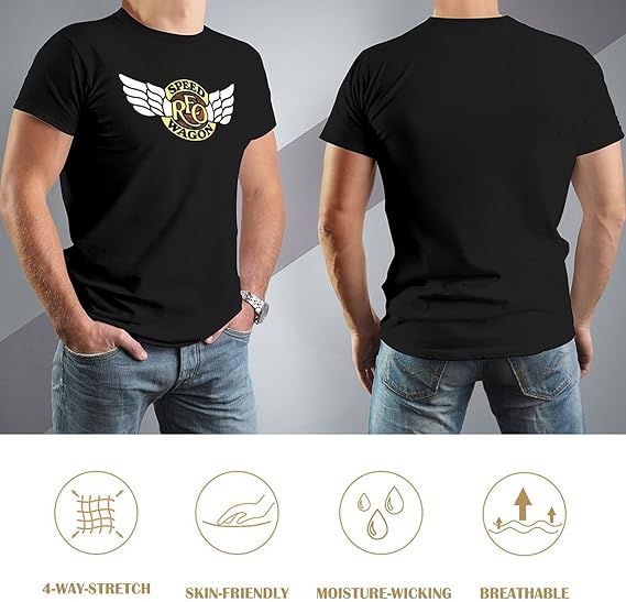 REO Music Speedwagon Men'S T-Shirts Classic Crewneck Casual Short Shirt Cotton Teens Tee Tops, 4X-Large